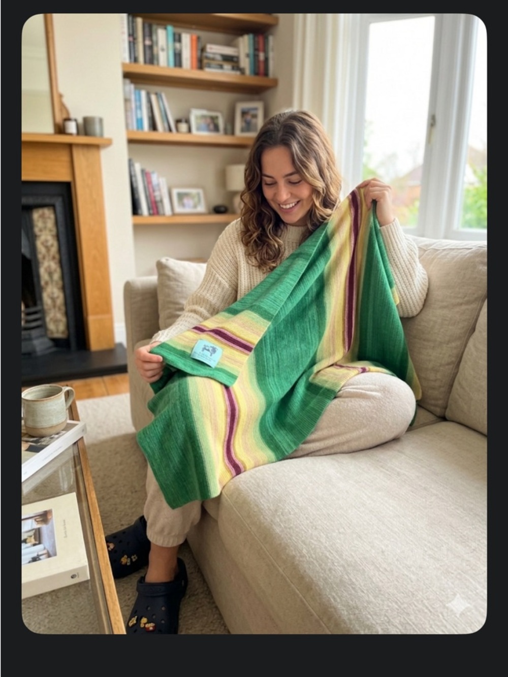 GOLIGHTLY CASHMERE Cozy Green Striped Throw Blanket - Branded Comfort